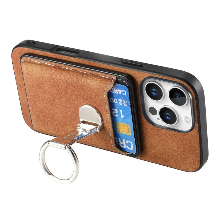 For iPhone 16 Pro Case Compatible with MagSafe Skin-Touch Cover with Card Bag Kickstand - Brown