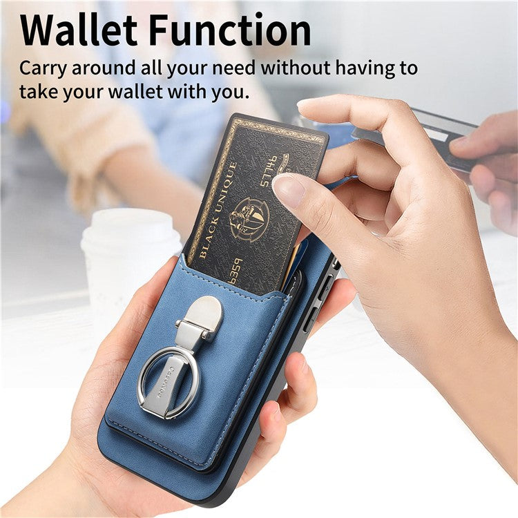For iPhone 16 Pro Case Compatible with MagSafe Skin-Touch Cover with Card Bag Kickstand - Blue