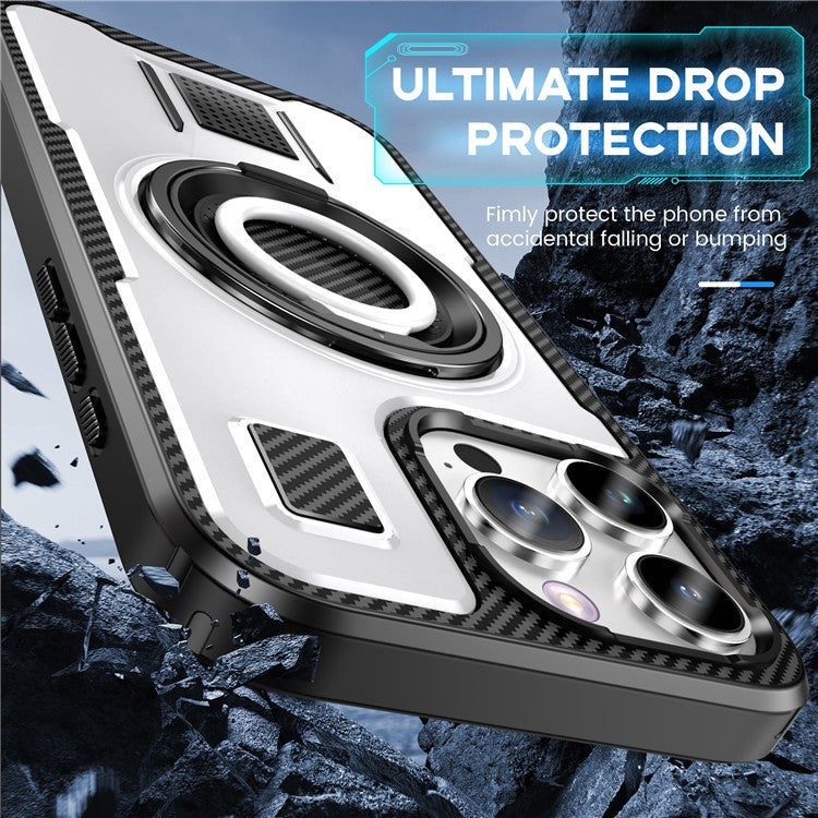 For iPhone 16 Pro Case TPU+PC Kickstand Phone Cover with Silicone Finger Strap - White