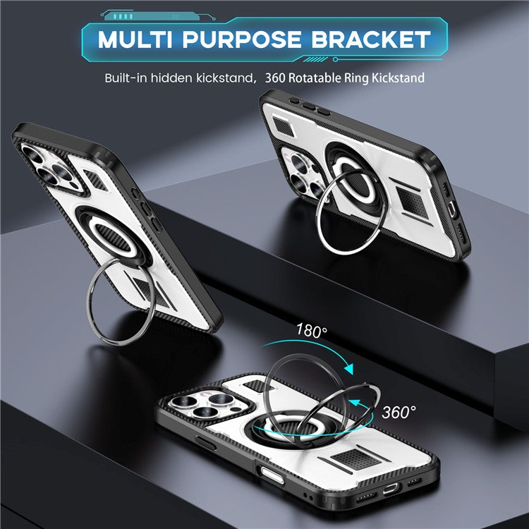 For iPhone 16 Pro Case TPU+PC Kickstand Phone Cover with Silicone Finger Strap - White