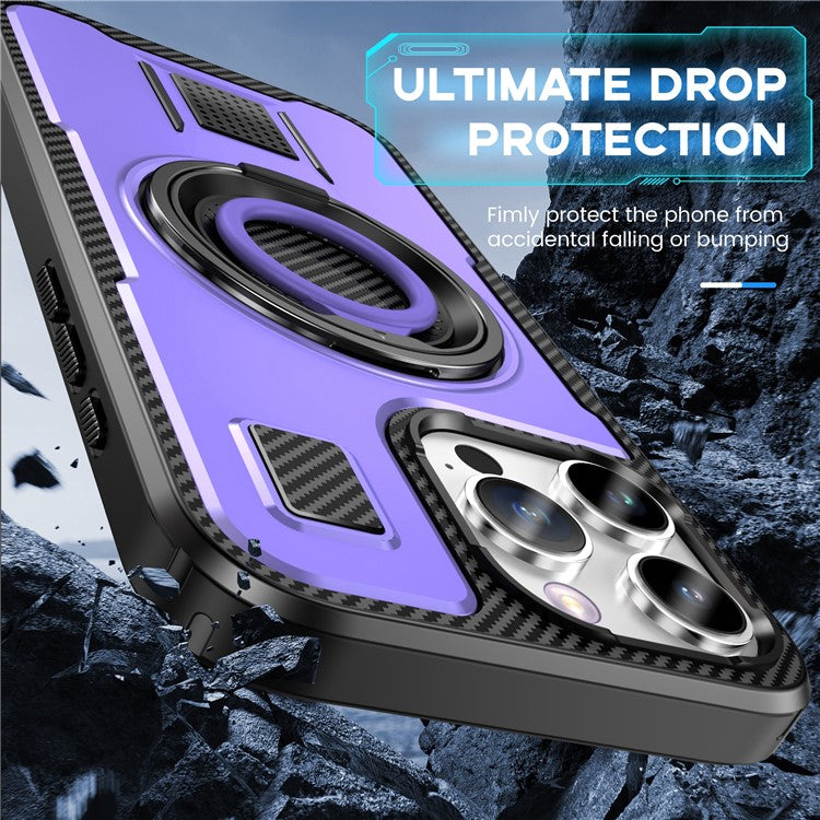 For iPhone 16 Pro Case TPU+PC Kickstand Phone Cover with Silicone Finger Strap - Purple