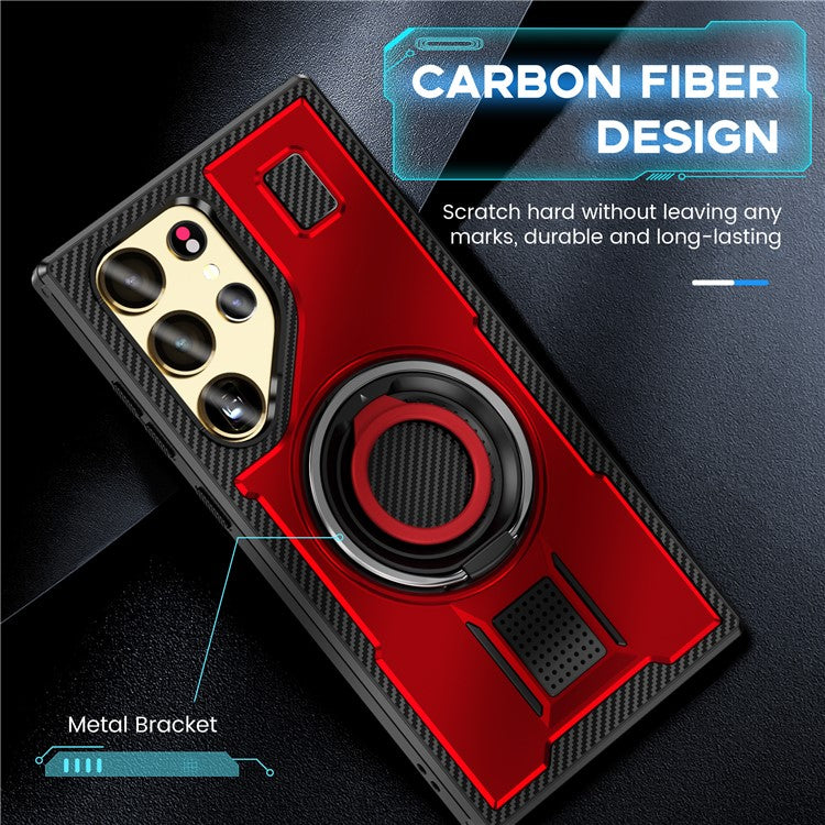 For Samsung Galaxy S24 Ultra Case TPU+PC Kickstand Phone Cover with Silicone Finger Strap - Red