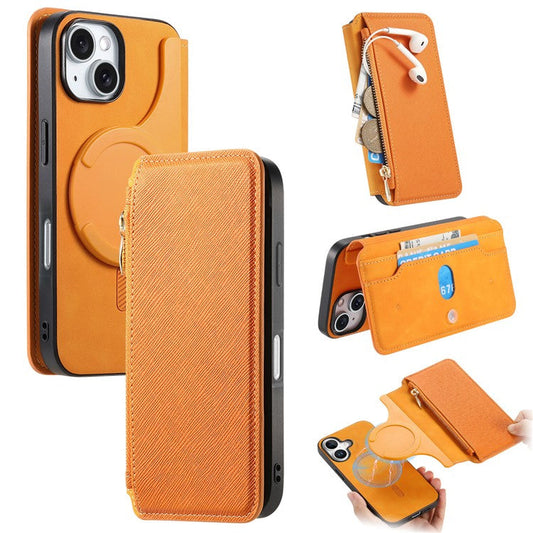 CASENEO For iPhone 16 Plus Case Cross Texture Leather Detachable Magnetic Phone Cover - Yellow