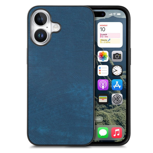 For iPhone 16 Plus Case Retro Leather + TPU Shockproof Protective Phone Cover - Blue