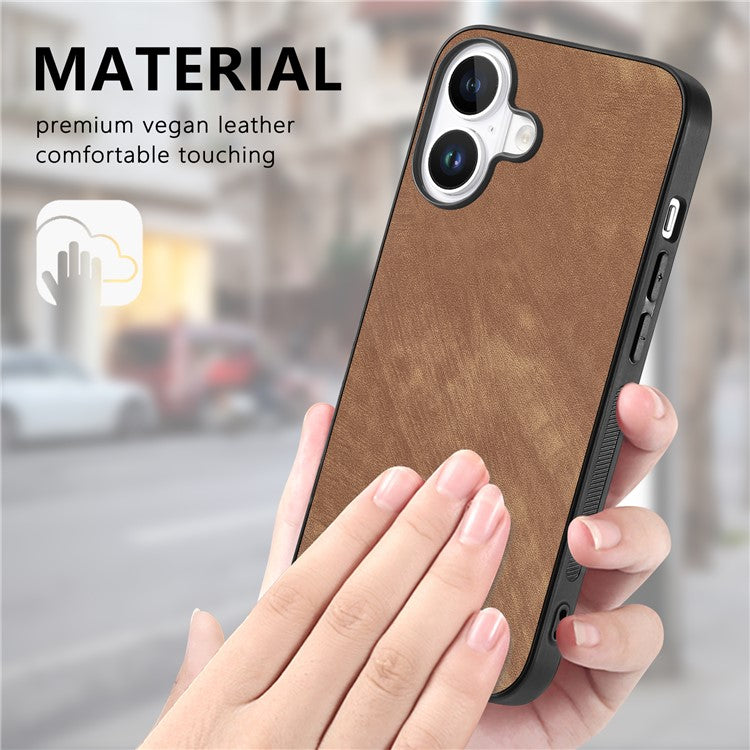 For iPhone 16 Case Retro Leather + TPU Shockproof Protective Phone Cover - Brown