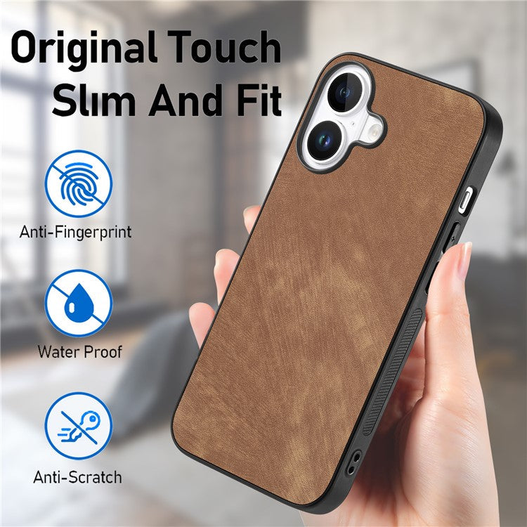For iPhone 16 Case Retro Leather + TPU Shockproof Protective Phone Cover - Brown