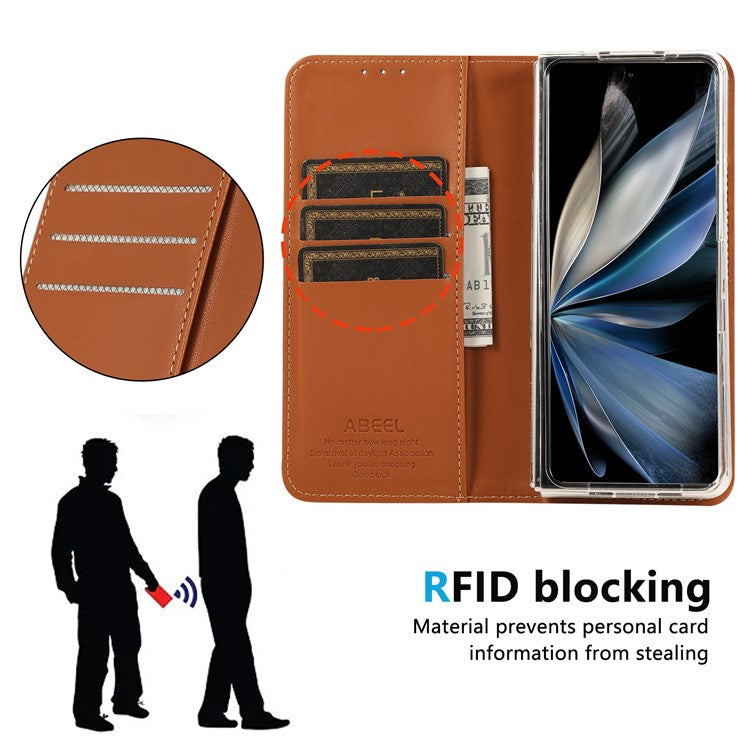 ABEEL For Google Pixel 9 Pro Fold 5G Phone Case RFID Blocking Leather Flip Cover - Brown