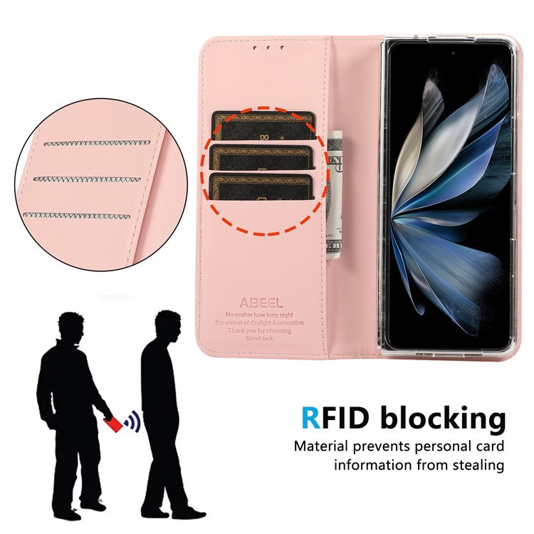 ABEEL For Google Pixel 9 Pro Fold 5G Phone Case RFID Blocking Leather Flip Cover - Pink