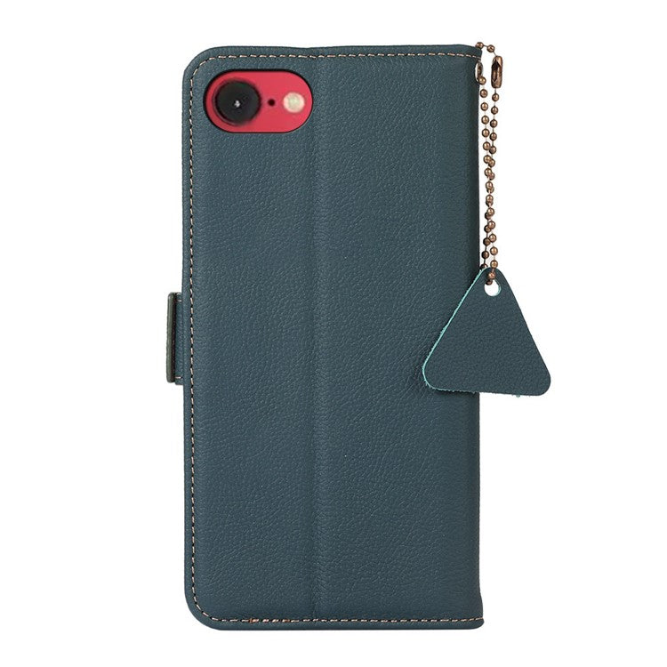 TJ For iPhone 16e Case RFID Blocking Genuine Cow Leather Phone Cover - Green