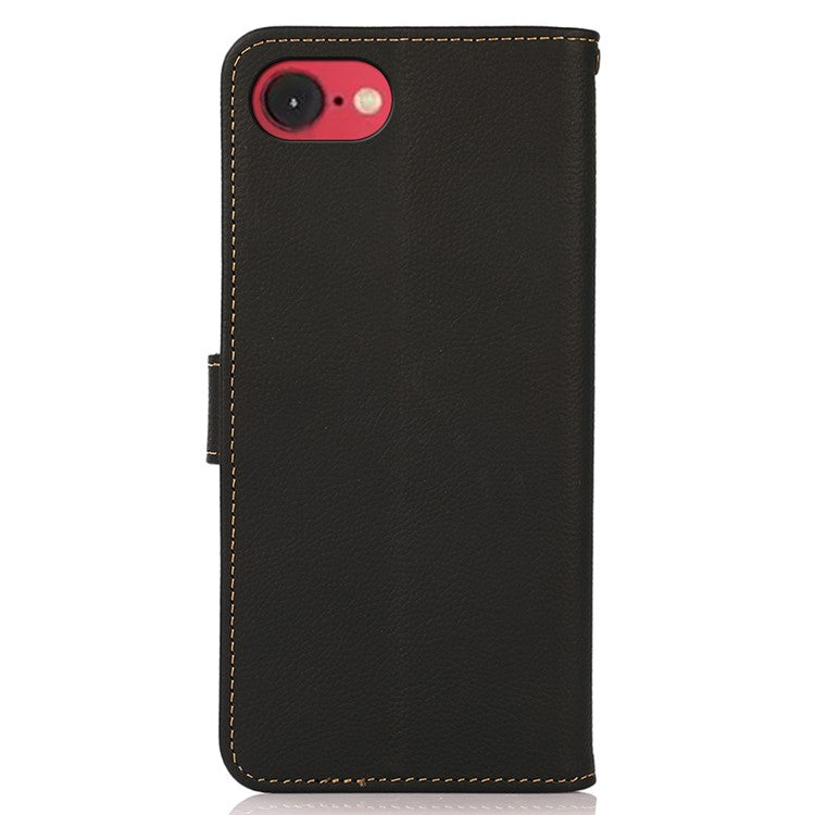 KHAZNEH For iPhone 16e Case Genuine Cow Leather Wallet Phone Cover - Black