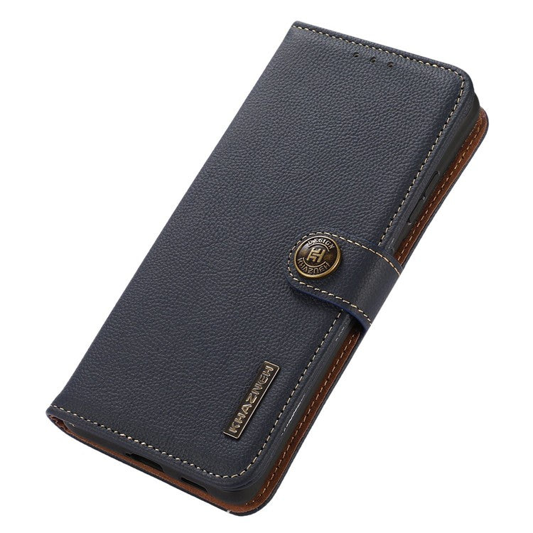 KHAZNEH For iPhone 16e Case Genuine Cow Leather Wallet Phone Cover - Blue