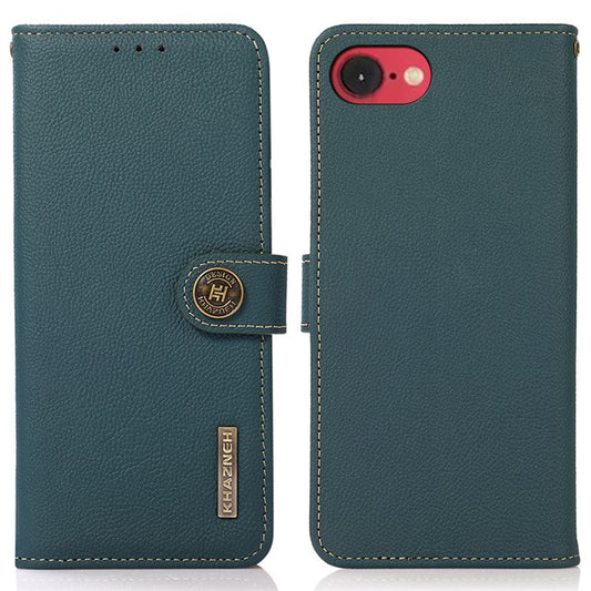 KHAZNEH For iPhone 16e Case Genuine Cow Leather Wallet Phone Cover - Green
