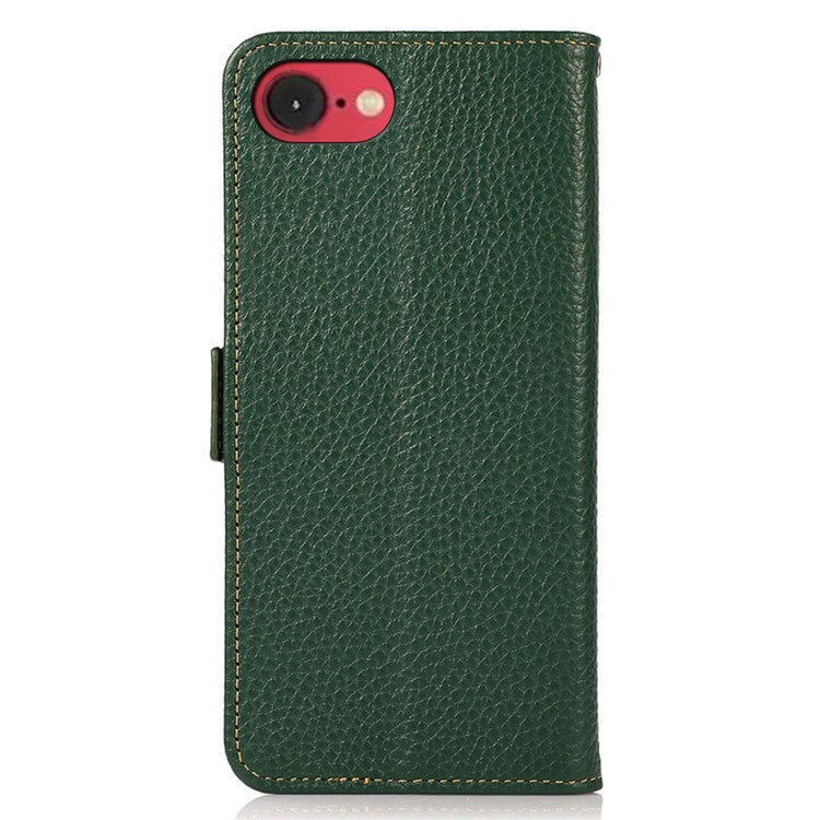 KHAZNEH For iPhone 16e Phone Case Genuine Cow Leather Cover RFID Blocking - Green