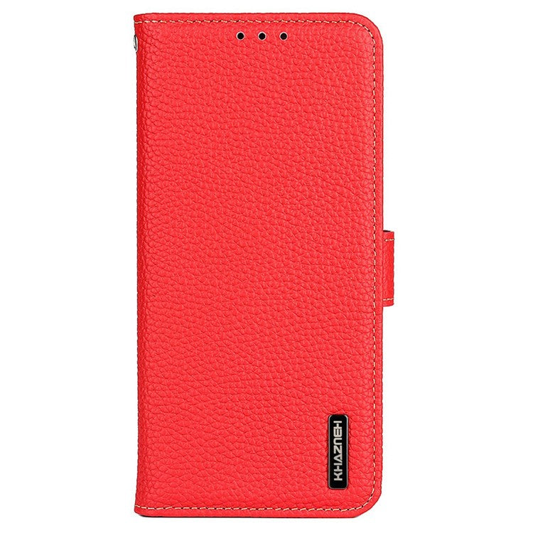 KHAZNEH For iPhone 16e Phone Case Genuine Cow Leather Flip Cover - Red