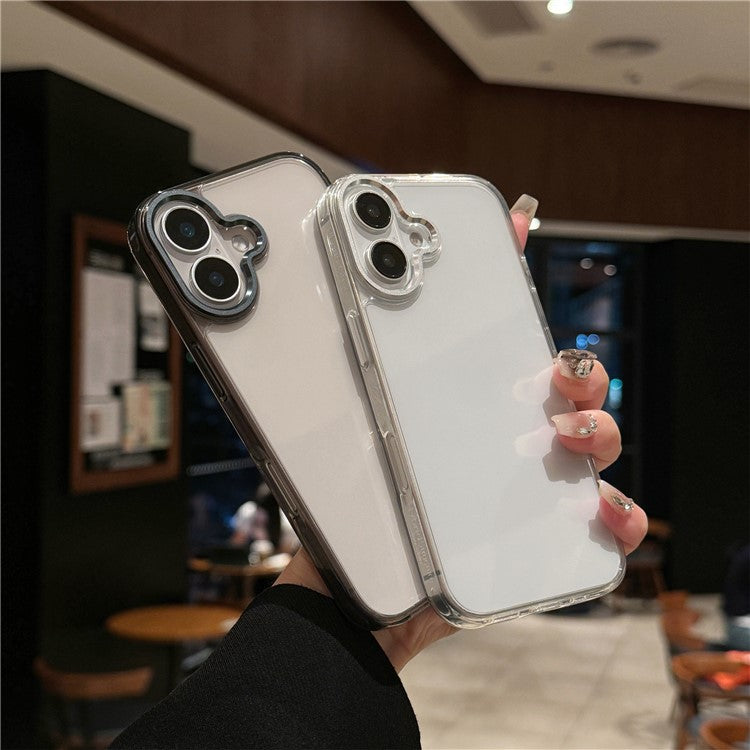 For iPhone 16 Plus Case TPU+Tempered Glass Clear Phone Cover - Transparent Grey