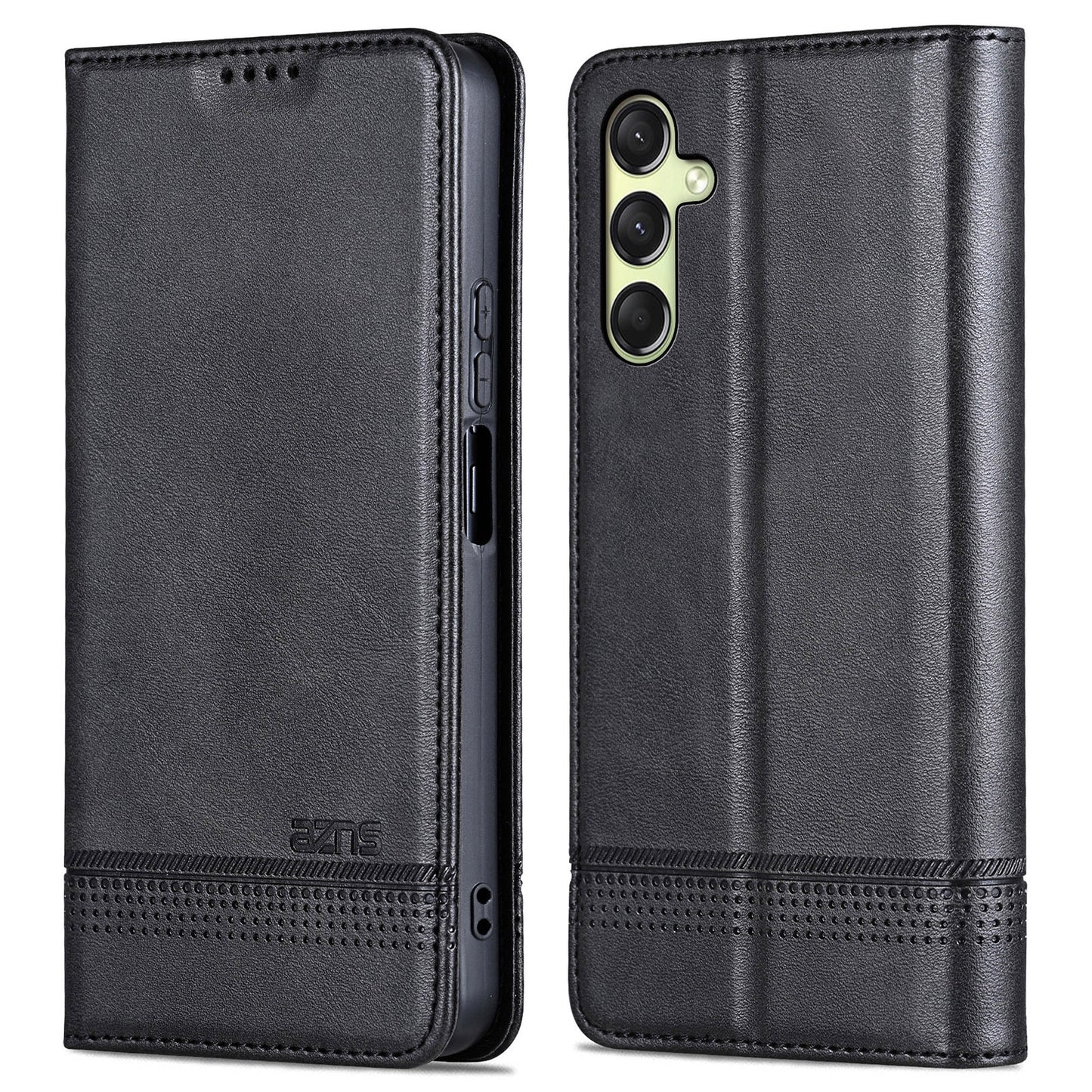 AZNS For Samsung Galaxy A16 5G / A16 4G Case Cowhide Texture PU Leather Wallet Phone Cover - Black