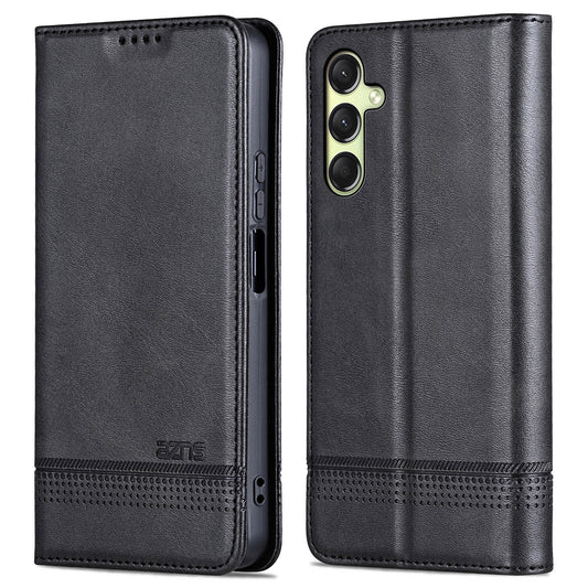 AZNS For Samsung Galaxy A16 5G / A16 4G Case Cowhide Texture PU Leather Wallet Phone Cover - Black