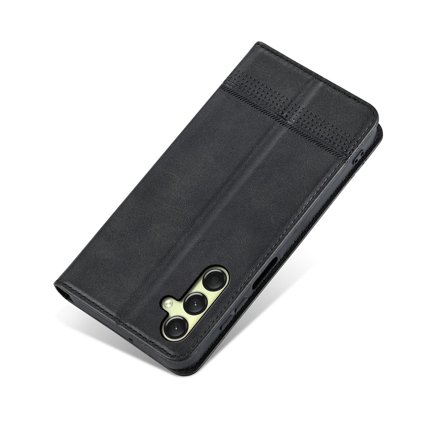AZNS For Samsung Galaxy A16 5G / A16 4G Case Cowhide Texture PU Leather Wallet Phone Cover - Black
