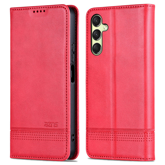 AZNS For Samsung Galaxy A16 5G / A16 4G Case Cowhide Texture PU Leather Wallet Phone Cover - Red