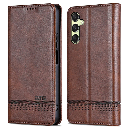 AZNS For Samsung Galaxy A16 5G / A16 4G Case Cowhide Texture PU Leather Wallet Phone Cover - Coffee