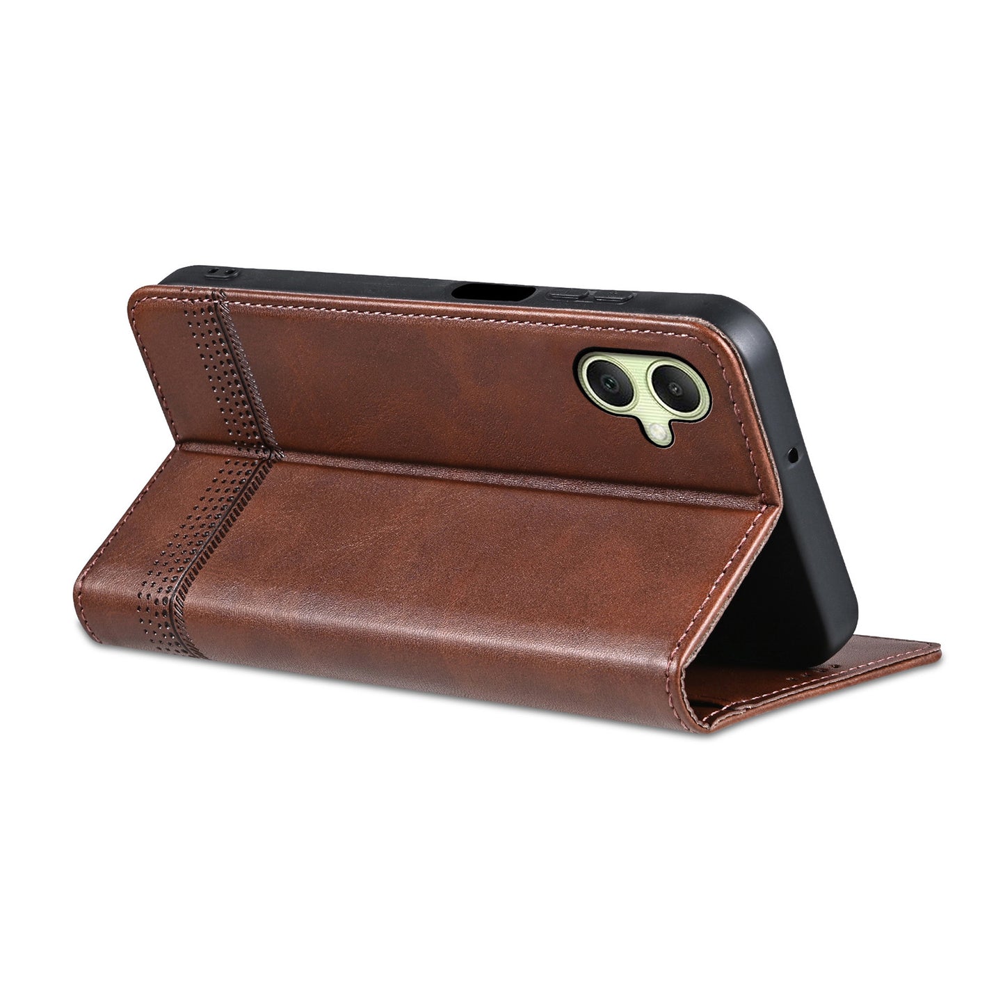 AZNS For Samsung Galaxy A06 Case Cowhide Texture PU Leather Wallet Phone Cover - Coffee