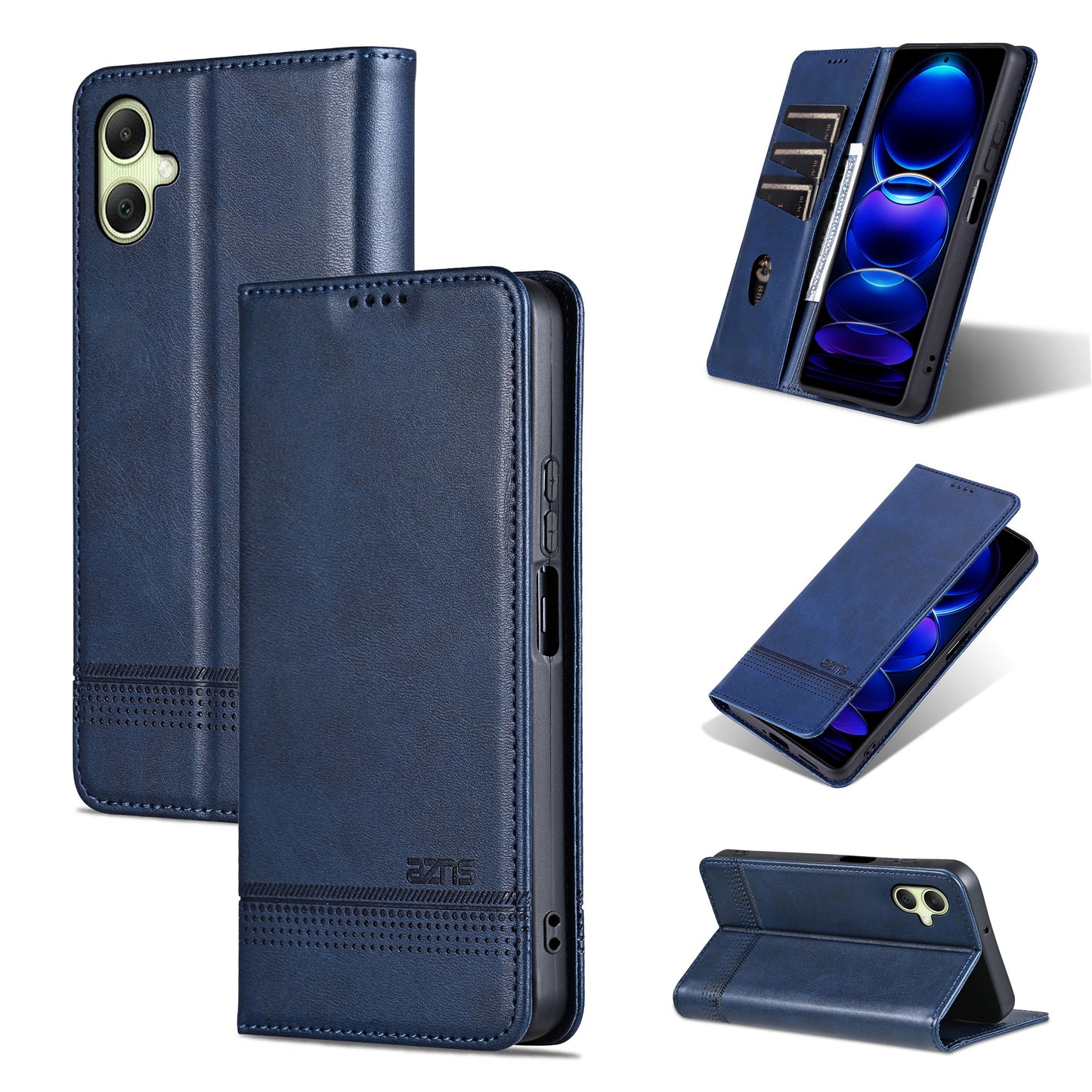 AZNS For Samsung Galaxy A06 Case Cowhide Texture PU Leather Wallet Phone Cover - Blue
