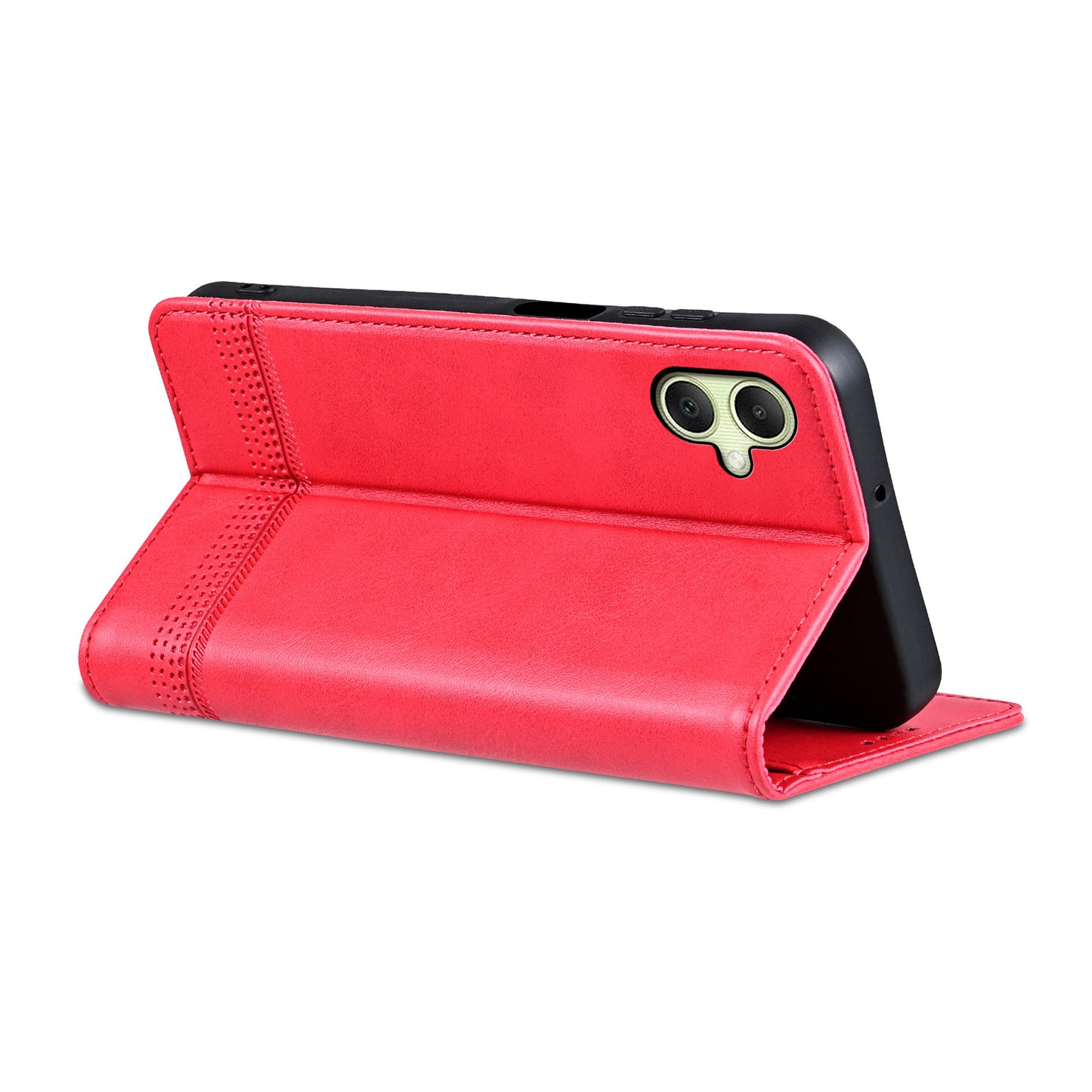 AZNS For Samsung Galaxy A06 Case Cowhide Texture PU Leather Wallet Phone Cover - Red