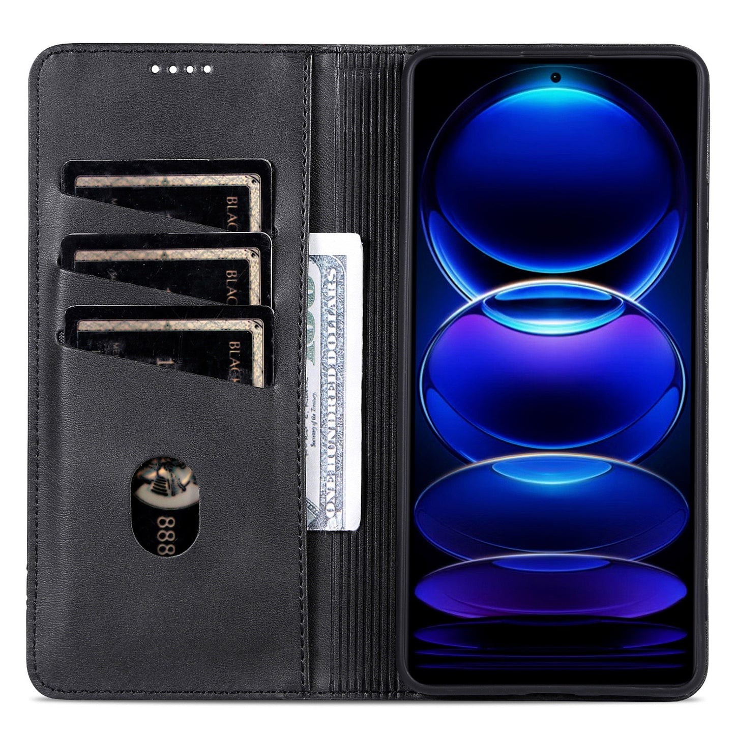AZNS For Samsung Galaxy A06 Case Cowhide Texture PU Leather Wallet Phone Cover - Black