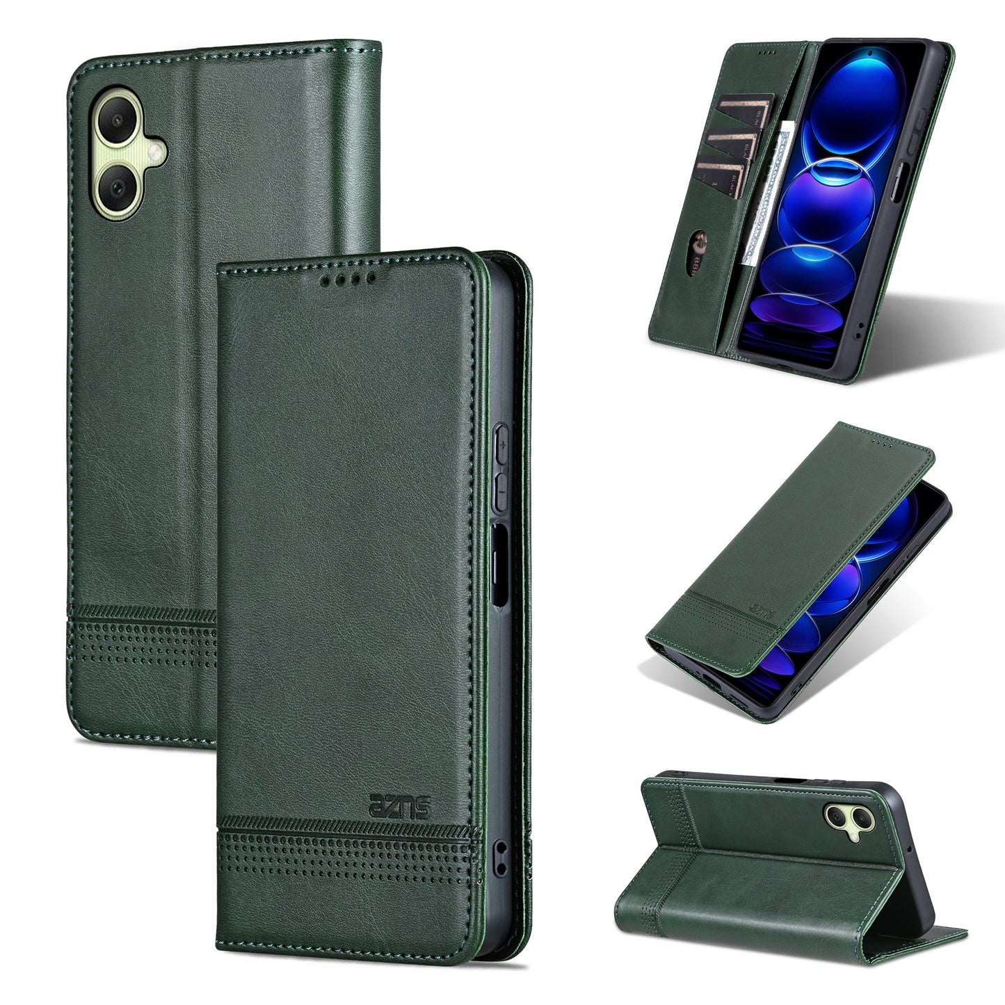 AZNS For Samsung Galaxy A06 Case Cowhide Texture PU Leather Wallet Phone Cover - Green