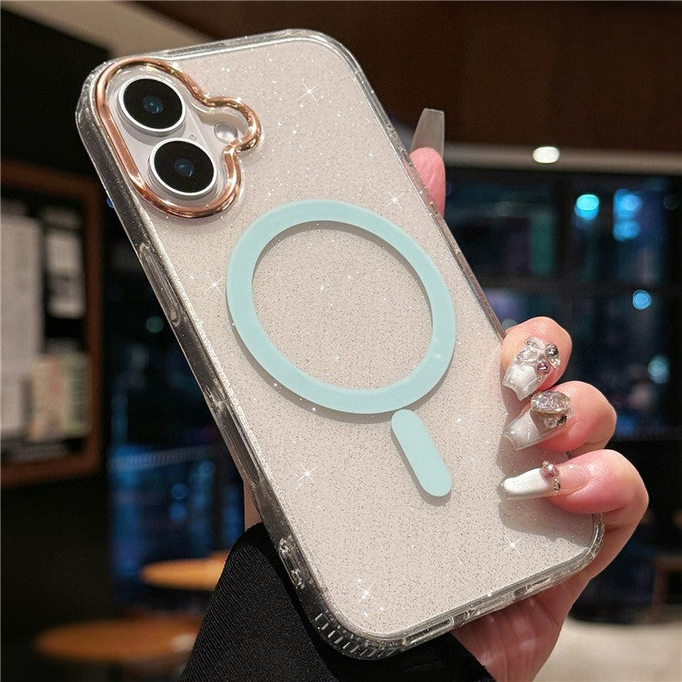 For iPhone 16 Plus Case Compatible with MagSafe PC+TPU+Acrylic Anti-Drop IMD Phone Cover - Green