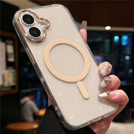 For iPhone 16 Plus Case Compatible with MagSafe PC+TPU+Acrylic Anti-Drop IMD Phone Cover - Gold