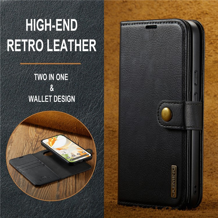 DG.MING for Google Pixel 9 / 9 Pro Case Detachable Split Leather Phone Cover - Black