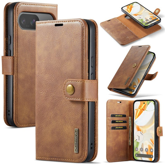 DG.MING for Google Pixel 9 / 9 Pro Case Detachable Split Leather Phone Cover - Brown
