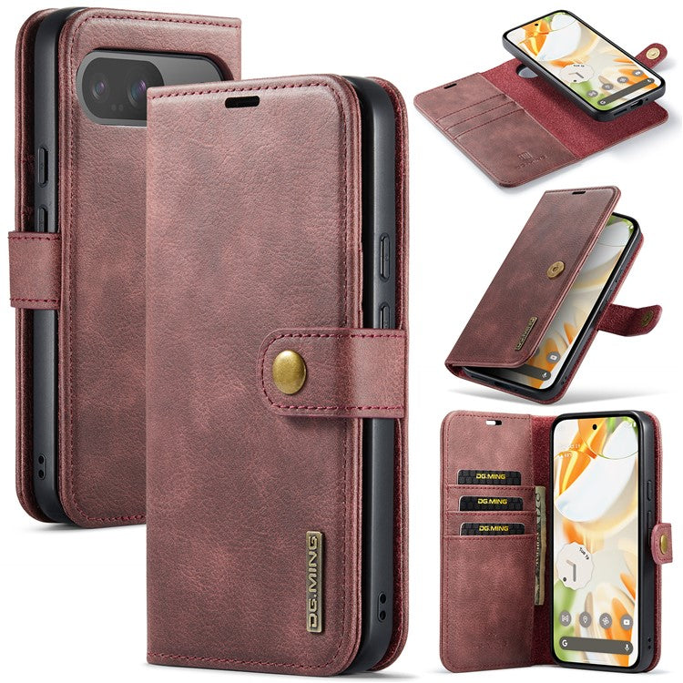 DG.MING for Google Pixel 9 / 9 Pro Case Detachable Split Leather Phone Cover - Red