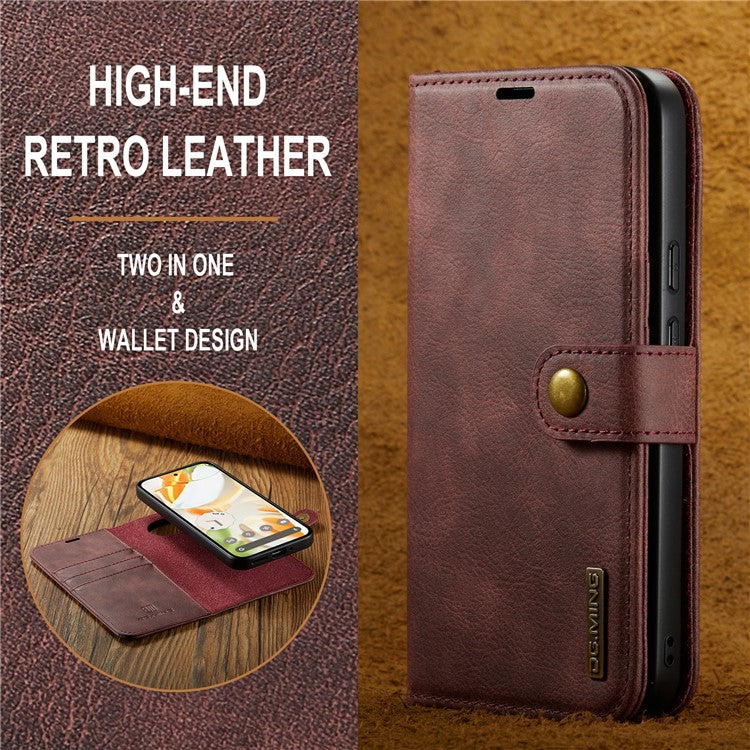 DG.MING for Google Pixel 9 / 9 Pro Case Detachable Split Leather Phone Cover - Red