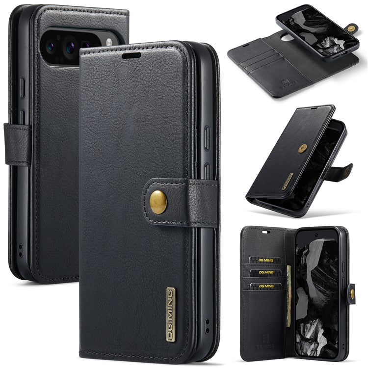 DG.MING for Google Pixel 9 Pro XL Case Detachable Split Leather Phone Cover - Black