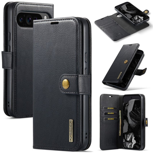DG.MING for Google Pixel 9 Pro XL Case Detachable Split Leather Phone Cover - Black