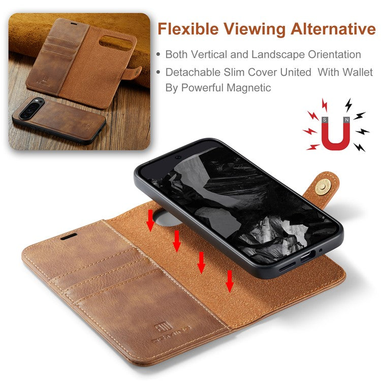 DG.MING for Google Pixel 9 Pro XL Case Detachable Split Leather Phone Cover - Brown