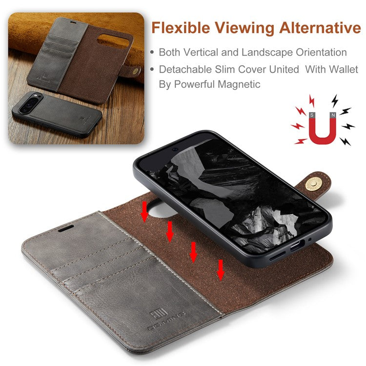 DG.MING for Google Pixel 9 Pro XL Case Detachable Split Leather Phone Cover - Grey