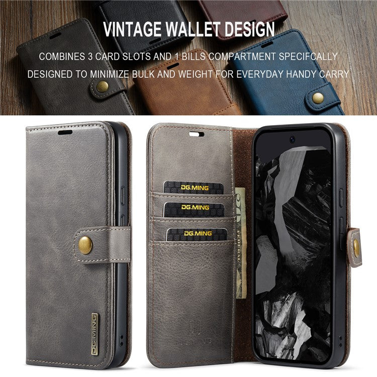 DG.MING for Google Pixel 9 Pro XL Case Detachable Split Leather Phone Cover - Grey