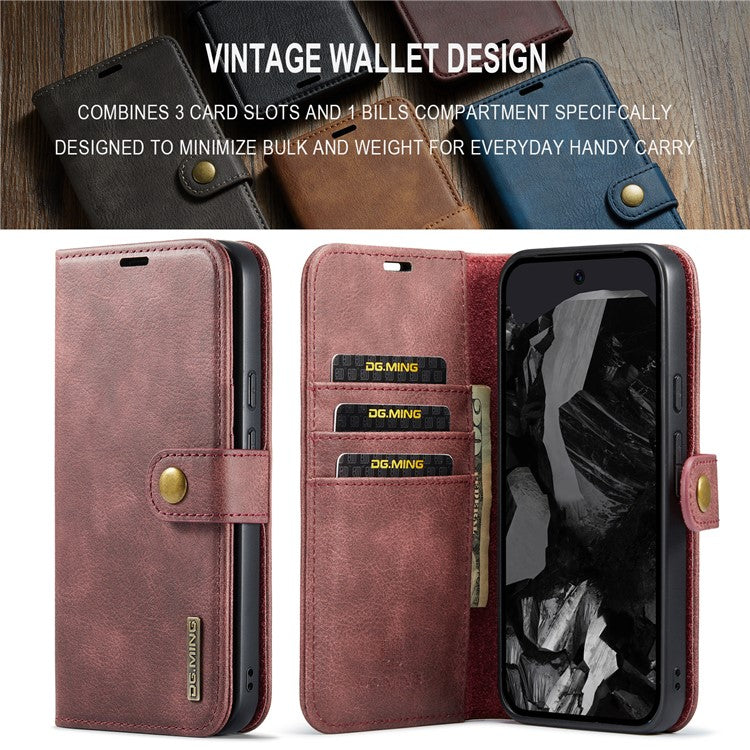 DG.MING for Google Pixel 9 Pro XL Case Detachable Split Leather Phone Cover - Red