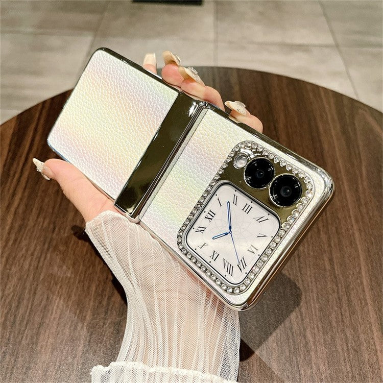 For Huawei nova Flip 5G Case Hinge Protection Leather+PC Rhinestone Phone Cover