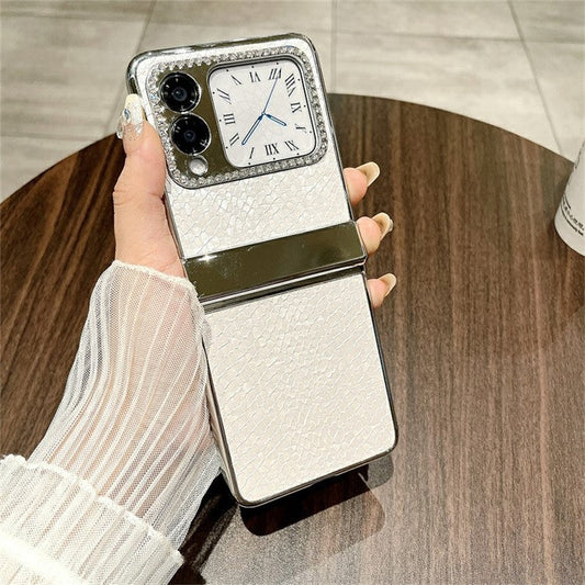 For Huawei nova Flip 5G Case Fish Scale Texture PU Leather+PC Rhinestone Phone Cover - White