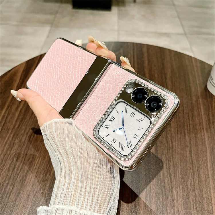 For Huawei nova Flip 5G Case Fish Scale Texture PU Leather+PC Rhinestone Phone Cover - Pink