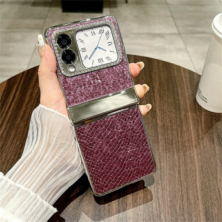 For Huawei nova Flip 5G Case Fish Scale Texture PU Leather+PC Rhinestone Phone Cover - Purple
