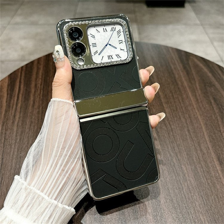 For Huawei nova Flip 5G Case Letter Print PU Leather+PC Rhinestone Phone Cover - Black