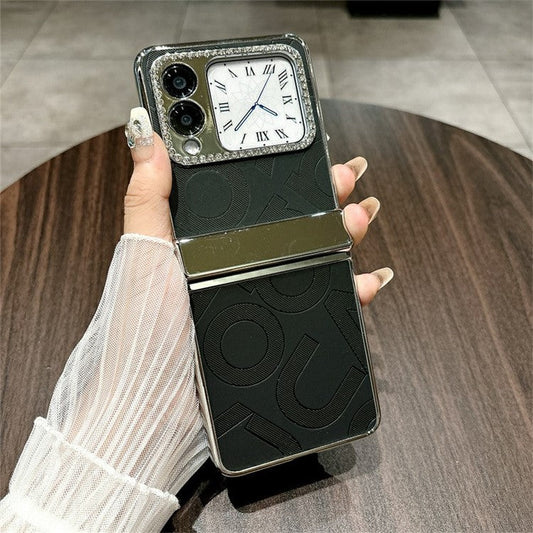 For Huawei nova Flip 5G Case Letter Print PU Leather+PC Rhinestone Phone Cover - Black