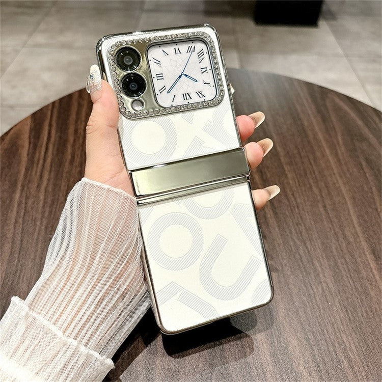 For Huawei nova Flip 5G Case Letter Print PU Leather+PC Rhinestone Phone Cover - White