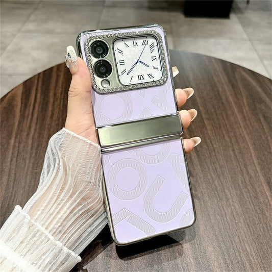 For Huawei nova Flip 5G Case Letter Print PU Leather+PC Rhinestone Phone Cover - Purple