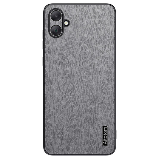 For Samsung Galaxy A06 Case Wood Texture PU Leather Coated PC+TPU Phone Cover - Grey